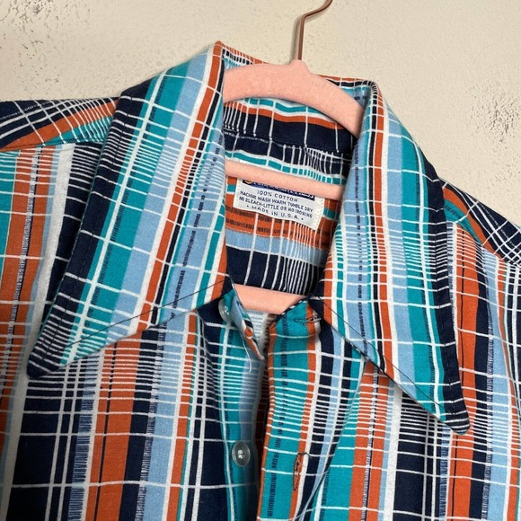 Permanent Press Medium Mens Multicolor Cotton Plaid Long Sleeve Button Up Shirt - Picture 3 of 7